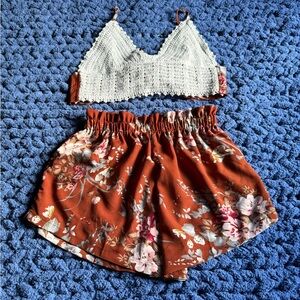 Floral Two-Piece Set with Lace Top